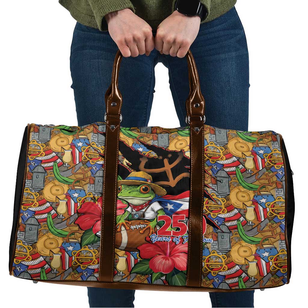 Patriotic Coqui Frog Football Travel Bag 250 Years of Freedom Puerto Rico Flag Stand