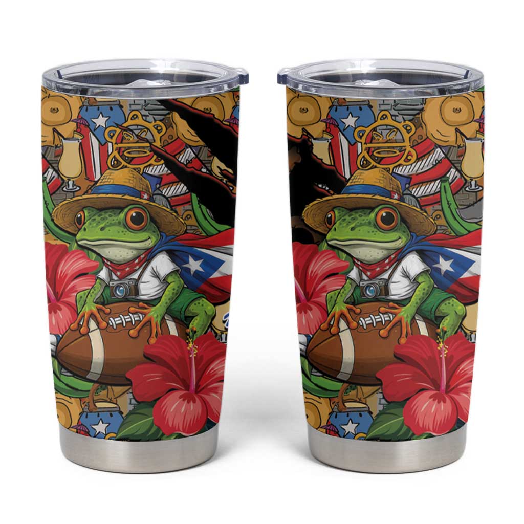 Patriotic Coqui Frog Football Tumbler Cup 250 Years of Freedom Puerto Rico Flag Stand