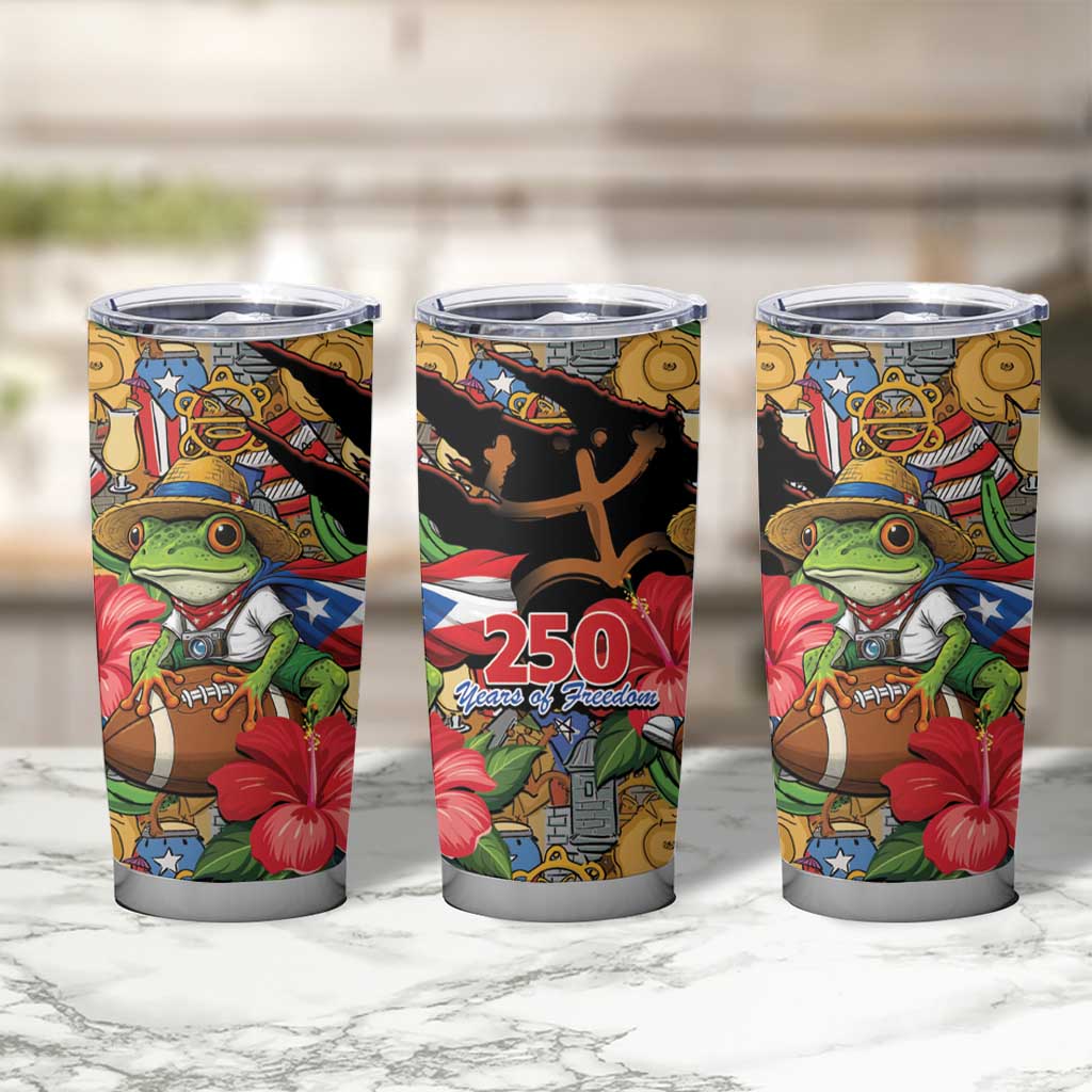 Patriotic Coqui Frog Football Tumbler Cup 250 Years of Freedom Puerto Rico Flag Stand