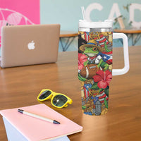 Patriotic Coqui Frog Football Tumbler With Handle 250 Years of Freedom Puerto Rico Flag Stand