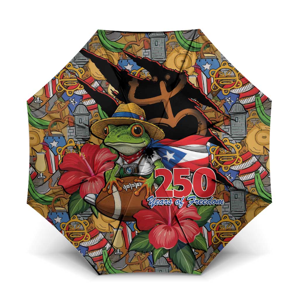 Patriotic Coqui Frog Football Umbrella 250 Years of Freedom Puerto Rico Flag Stand