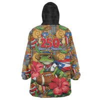 Patriotic Coqui Frog Football Wearable Blanket Hoodie 250 Years of Freedom Puerto Rico Flag Stand