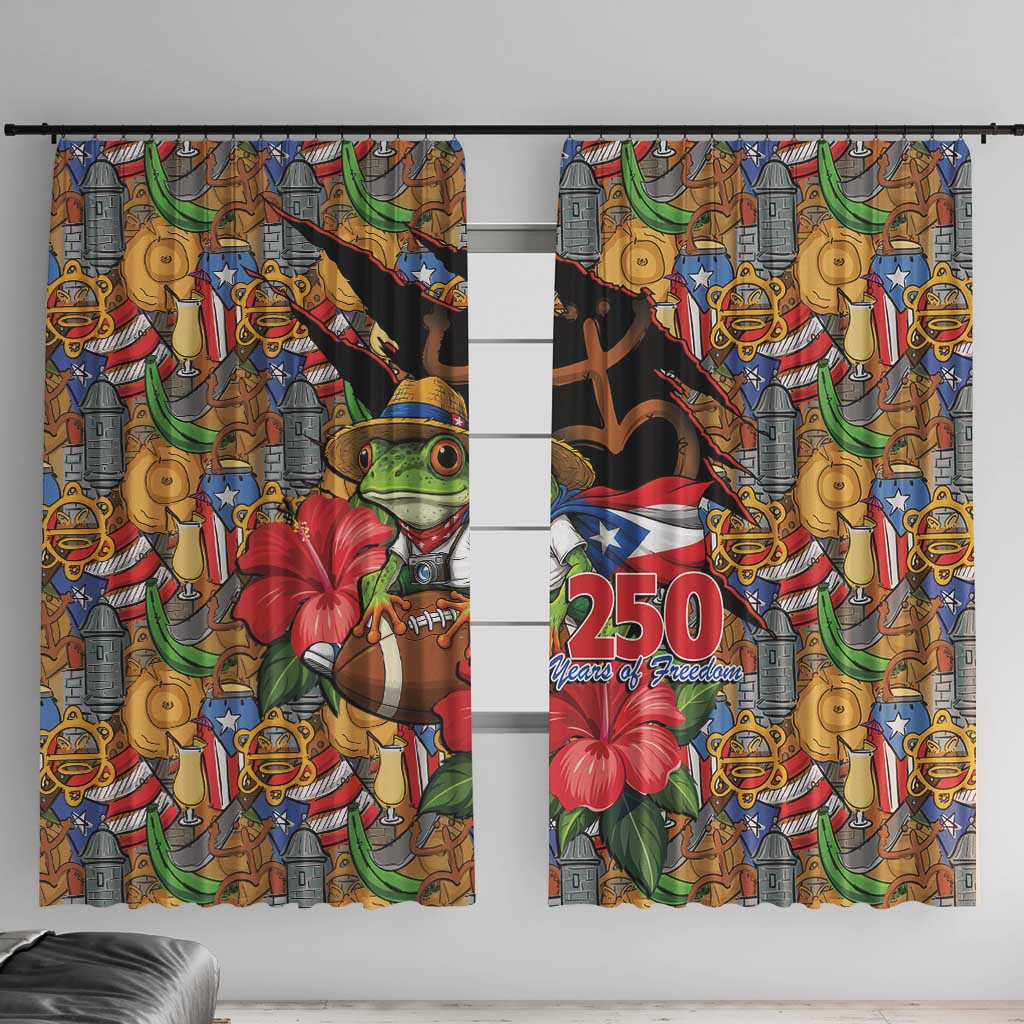 Patriotic Coqui Frog Football Window Curtain 250 Years of Freedom Puerto Rico Flag Stand