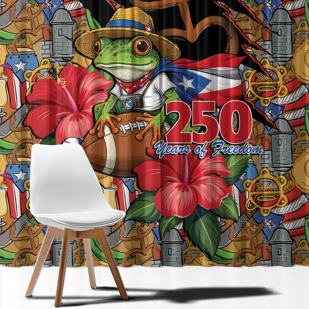 Patriotic Coqui Frog Football Window Curtain 250 Years of Freedom Puerto Rico Flag Stand