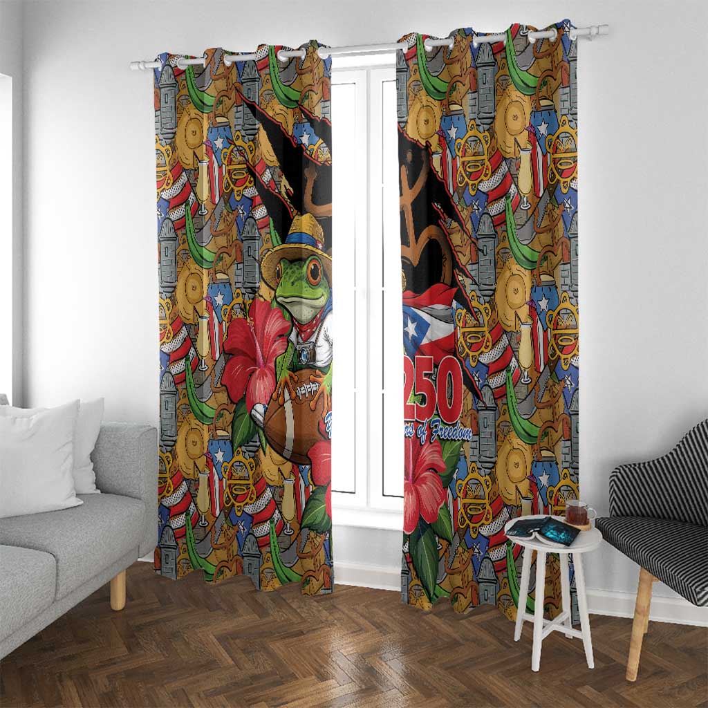 Patriotic Coqui Frog Football Window Curtain 250 Years of Freedom Puerto Rico Flag Stand