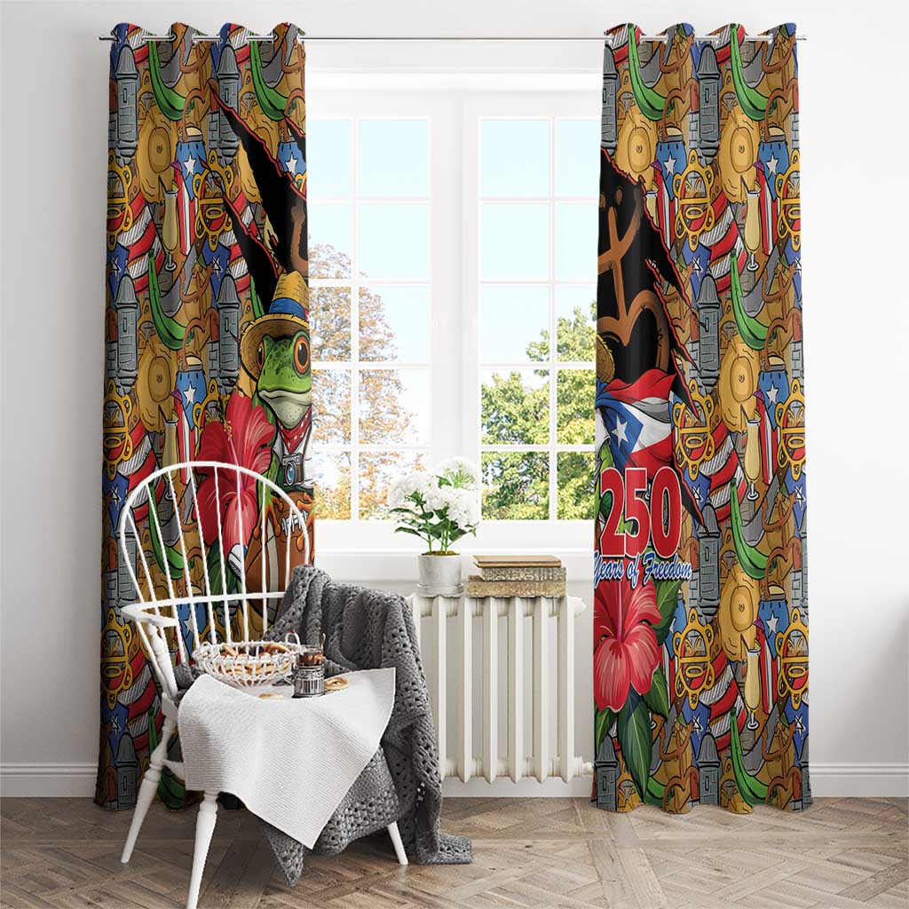 Patriotic Coqui Frog Football Window Curtain 250 Years of Freedom Puerto Rico Flag Stand