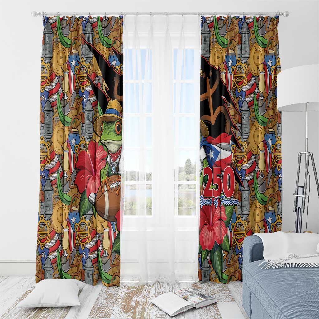 Patriotic Coqui Frog Football Window Curtain 250 Years of Freedom Puerto Rico Flag Stand
