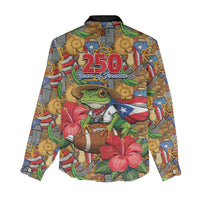 Patriotic Coqui Frog Football Women Casual Shirt 250 Years of Freedom Puerto Rico Flag Stand
