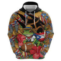Patriotic Coqui Frog Football Zip Hoodie 250 Years of Freedom Puerto Rico Flag Stand