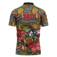 Patriotic Coqui Frog Football Zipper Polo Shirt 250 Years of Freedom Puerto Rico Flag Stand