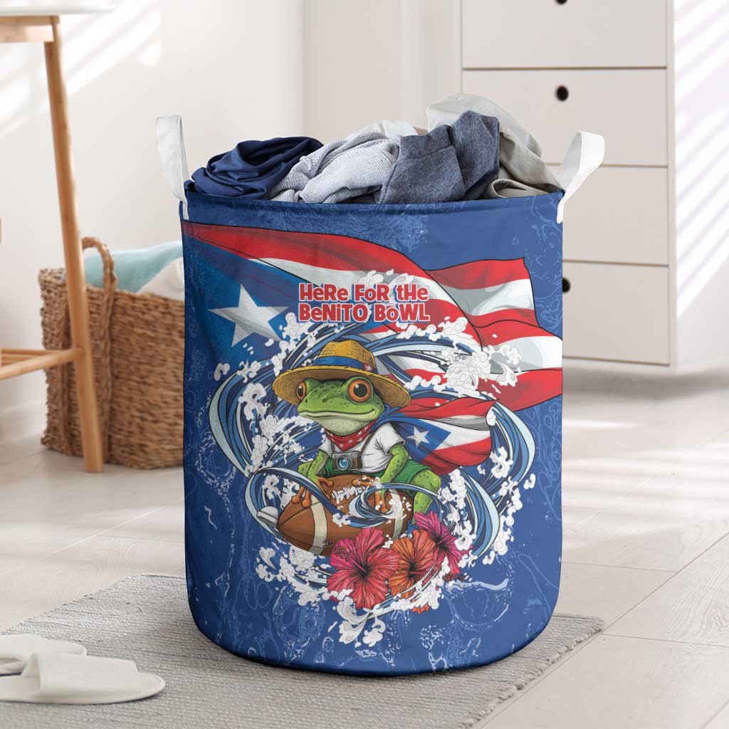 Puerto Rican Coquí Football Laundry Basket Here For The Benito Bowl