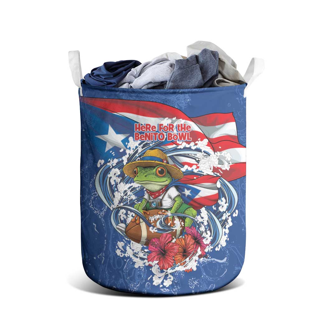 Puerto Rican Coquí Football Laundry Basket Here For The Benito Bowl