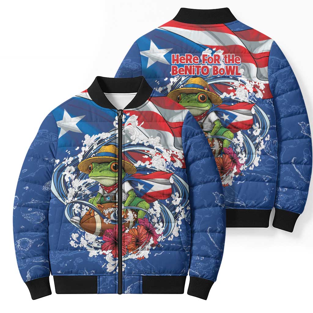 Puerto Rican Coquí Football Bomber Puffer Jacket Here For The Benito Bowl