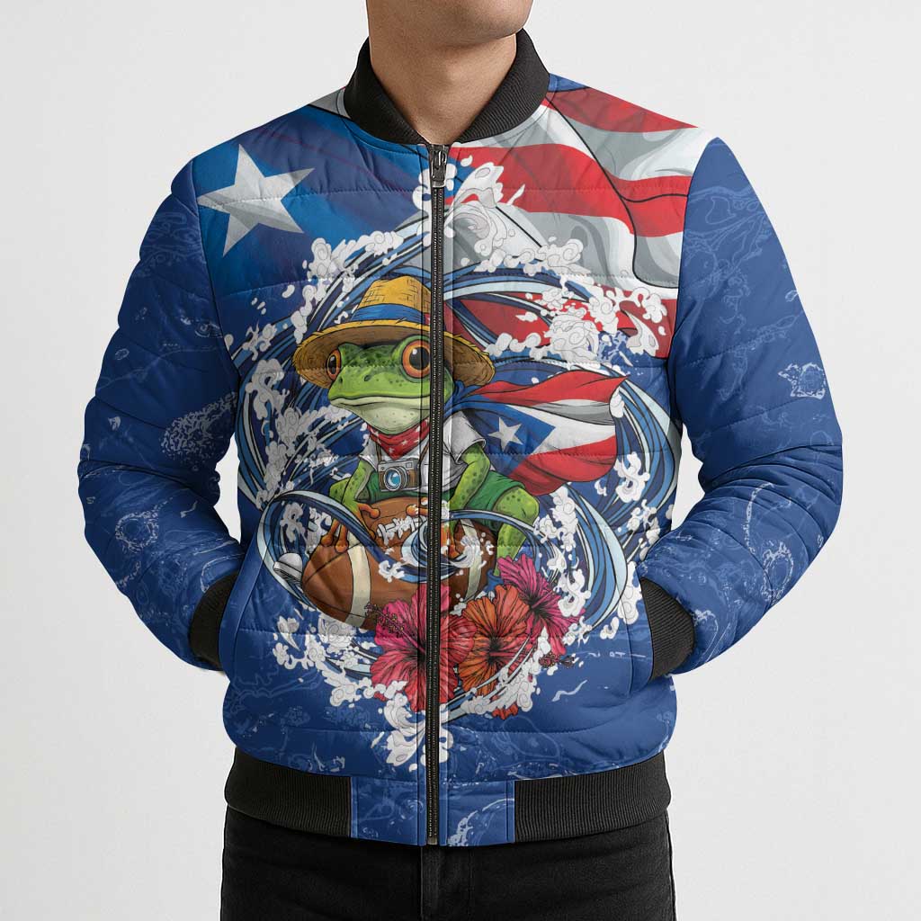 Puerto Rican Coquí Football Bomber Puffer Jacket Here For The Benito Bowl