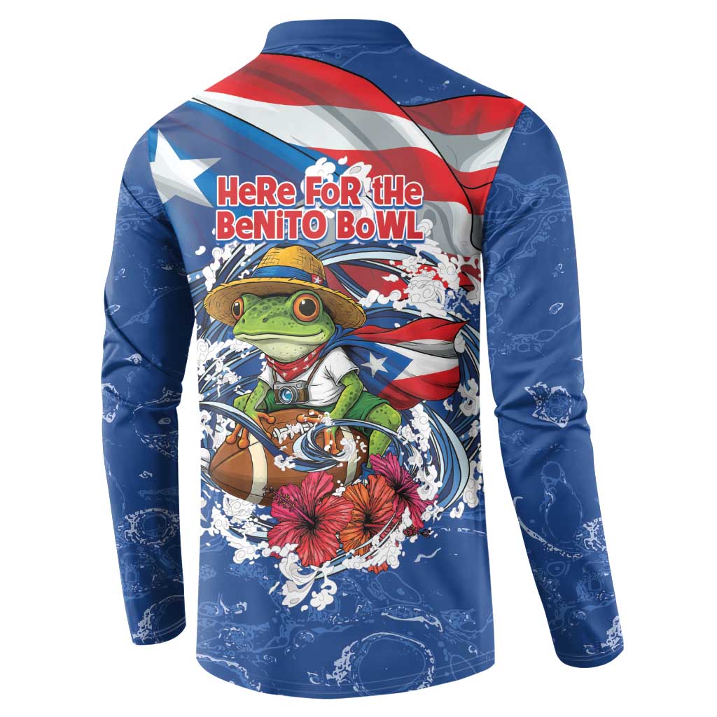 Puerto Rican Coquí Football Button Sweatshirt Here For The Benito Bowl