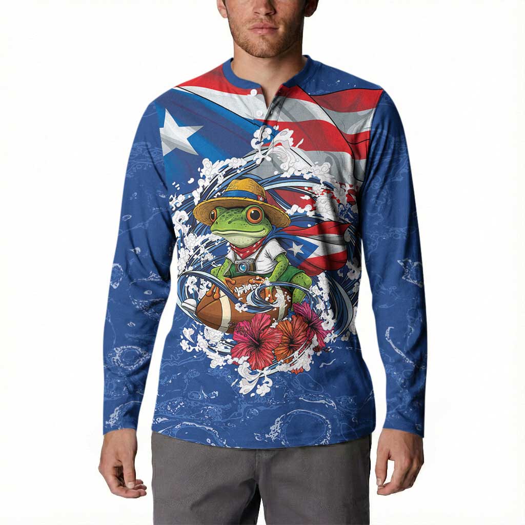 Puerto Rican Coquí Football Button Sweatshirt Here For The Benito Bowl