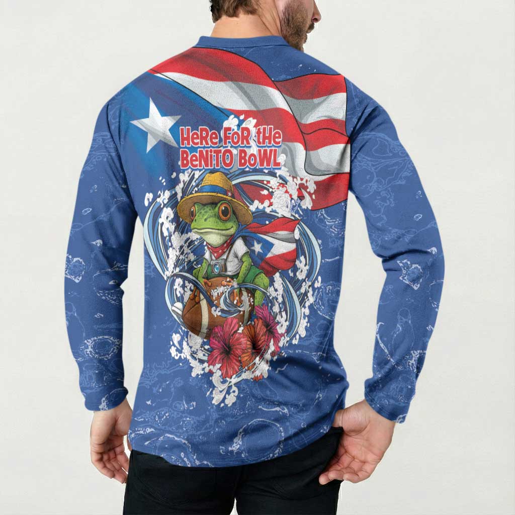 Puerto Rican Coquí Football Button Sweatshirt Here For The Benito Bowl