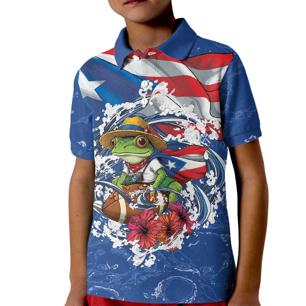Puerto Rican Coquí Football Kid Polo Shirt Here For The Benito Bowl