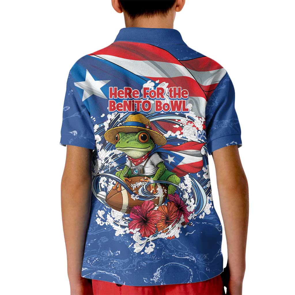 Puerto Rican Coquí Football Kid Polo Shirt Here For The Benito Bowl