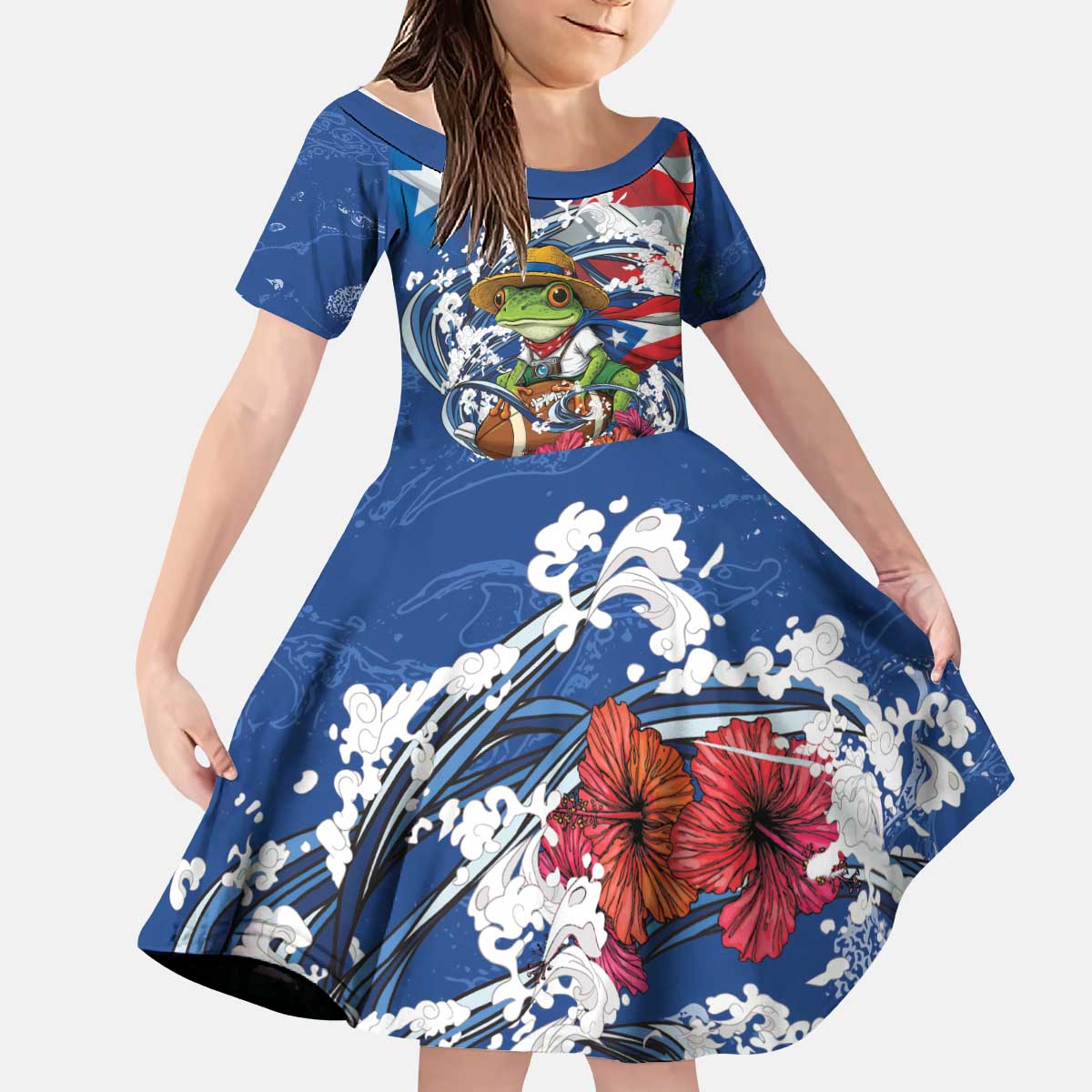 Puerto Rican Coquí Football Kid Short Sleeve Dress Here For The Benito Bowl