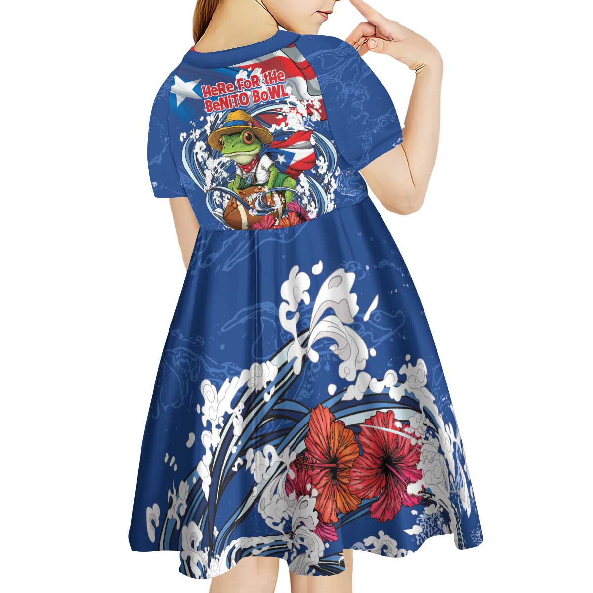 Puerto Rican Coquí Football Kid Short Sleeve Dress Here For The Benito Bowl