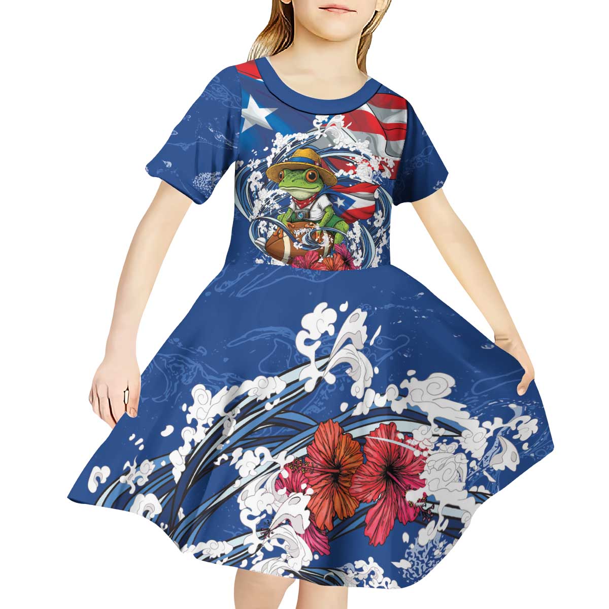 Puerto Rican Coquí Football Kid Short Sleeve Dress Here For The Benito Bowl