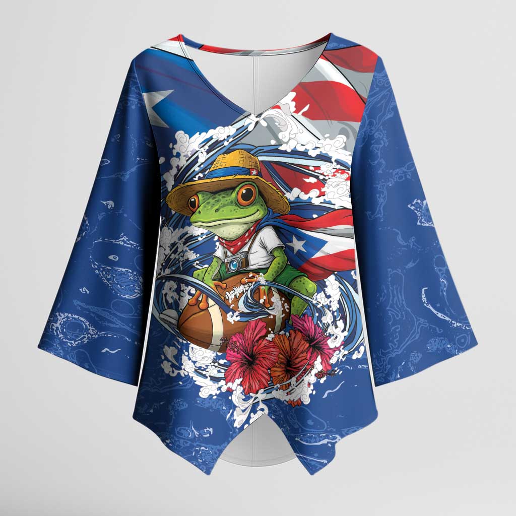 Puerto Rican Coquí Football Kimono Sleeve Blouse Here For The Benito Bowl