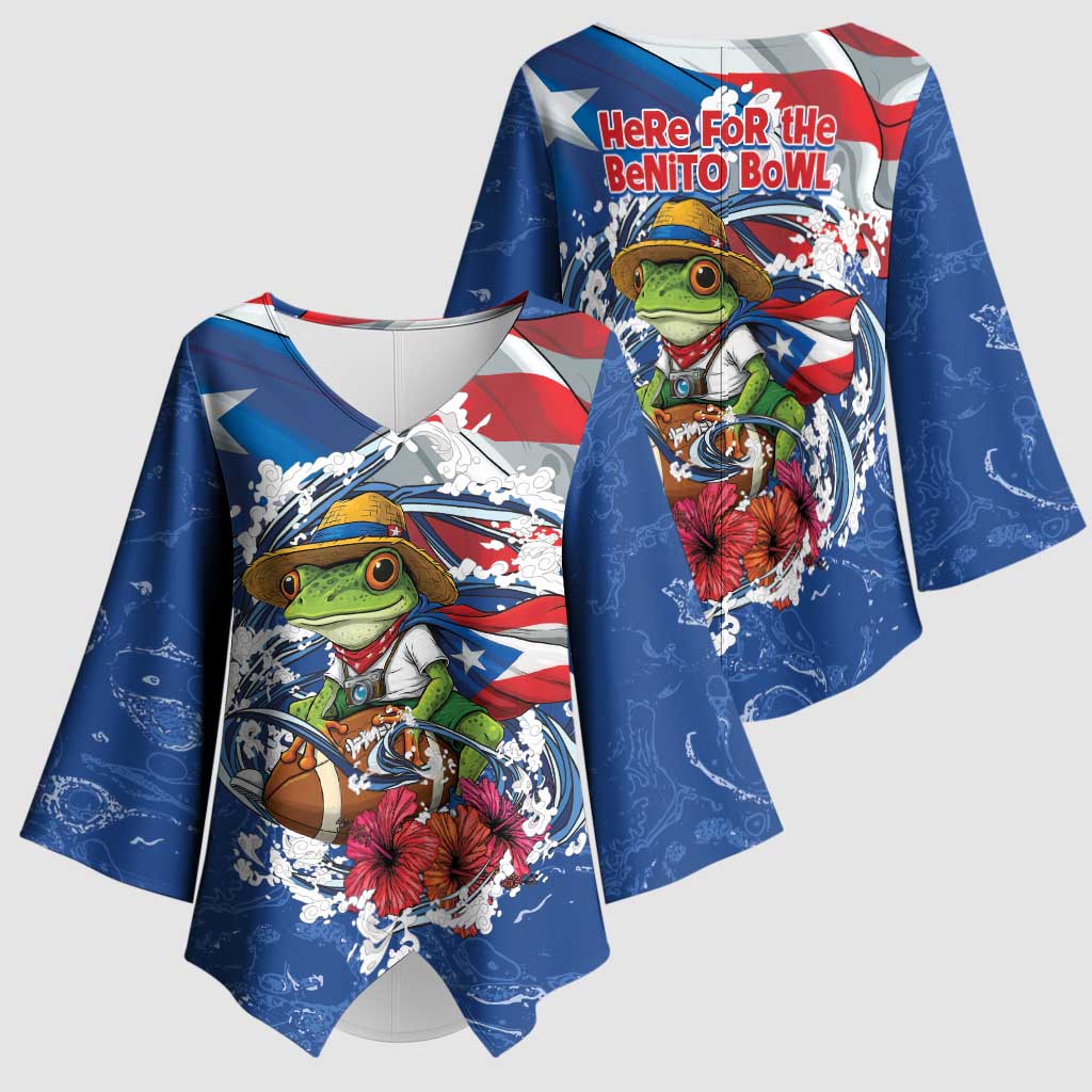 Puerto Rican Coquí Football Kimono Sleeve Blouse Here For The Benito Bowl