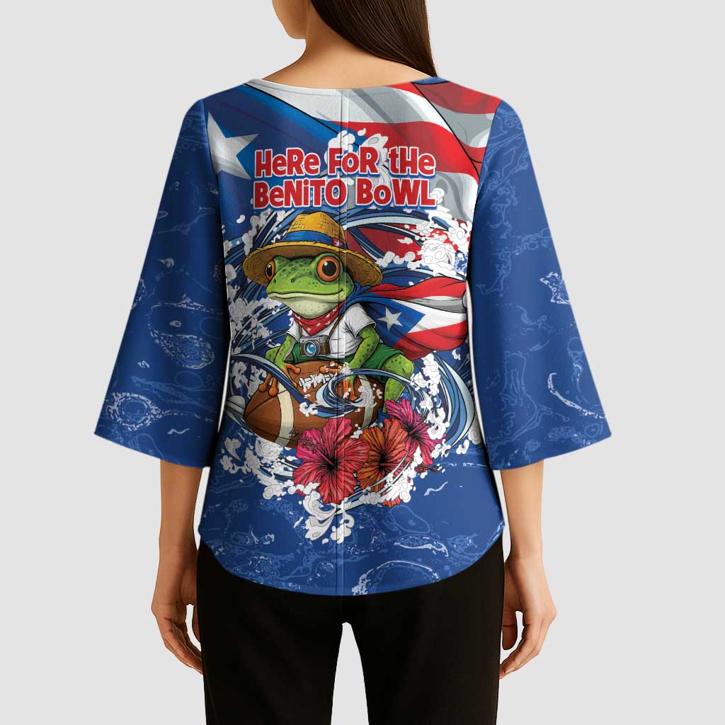 Puerto Rican Coquí Football Kimono Sleeve Blouse Here For The Benito Bowl