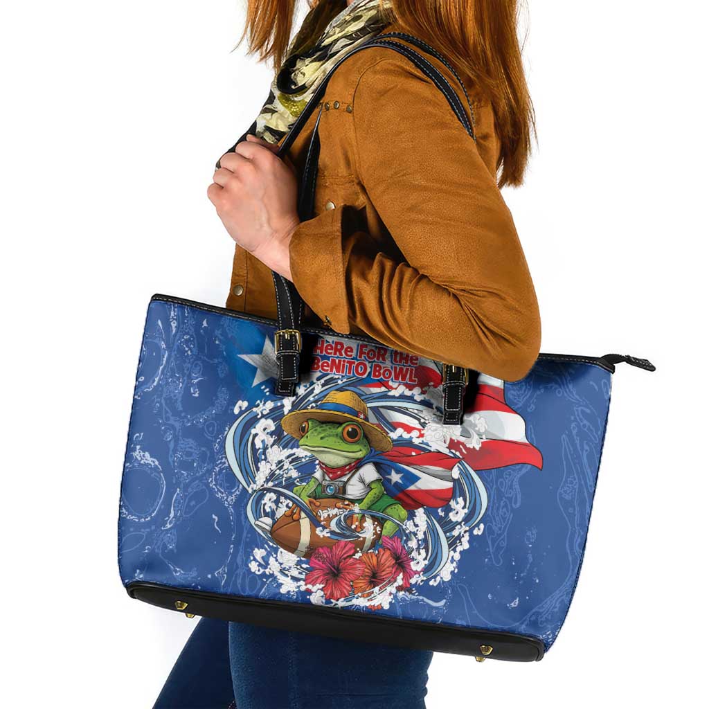 Puerto Rican Coquí Football Leather Tote Bag Here For The Benito Bowl