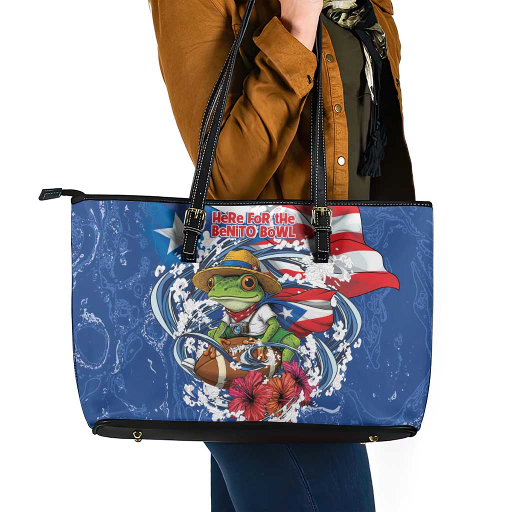 Puerto Rican Coquí Football Leather Tote Bag Here For The Benito Bowl