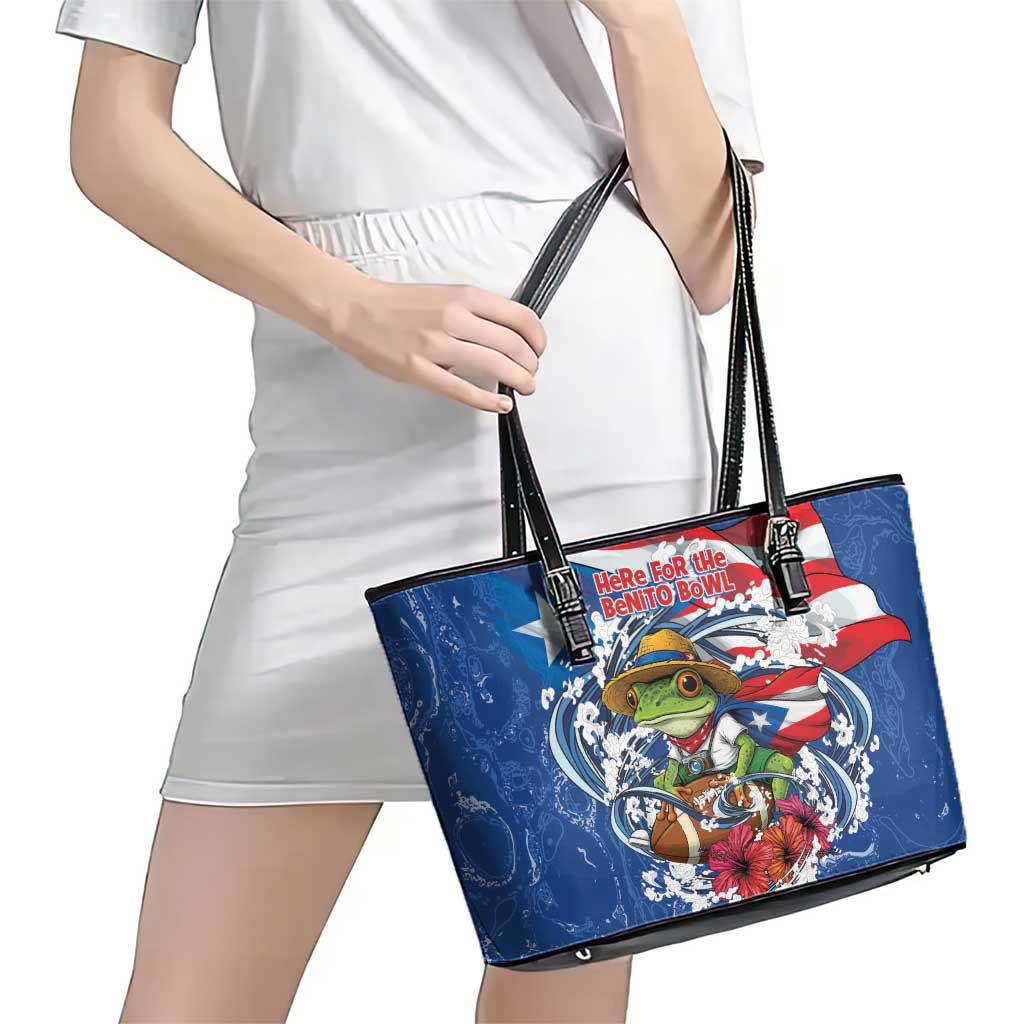 Puerto Rican Coquí Football Leather Tote Bag Here For The Benito Bowl
