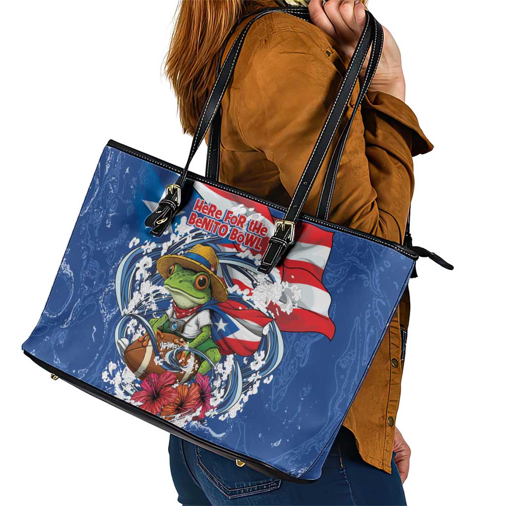 Puerto Rican Coquí Football Leather Tote Bag Here For The Benito Bowl