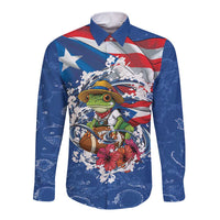 Puerto Rican Coquí Football Long Sleeve Button Shirt Here For The Benito Bowl