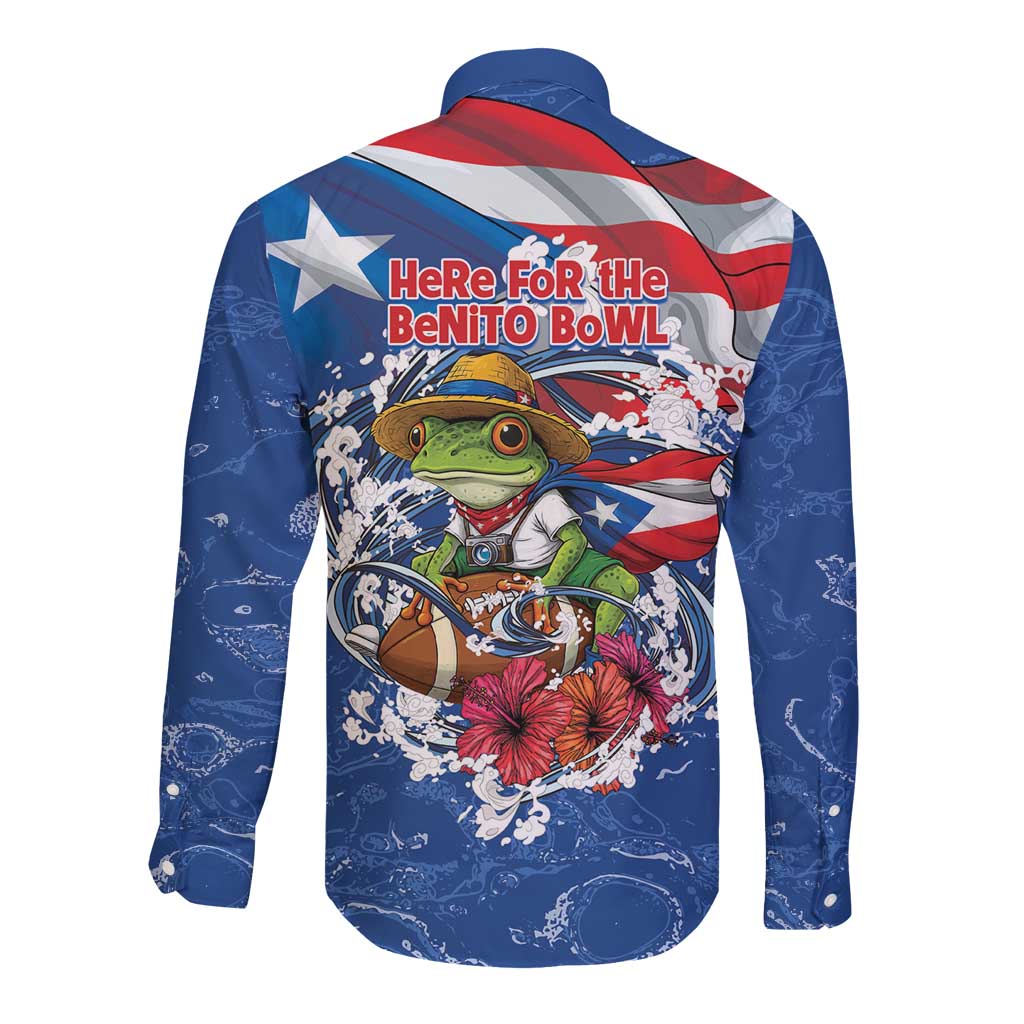 Puerto Rican Coquí Football Long Sleeve Button Shirt Here For The Benito Bowl