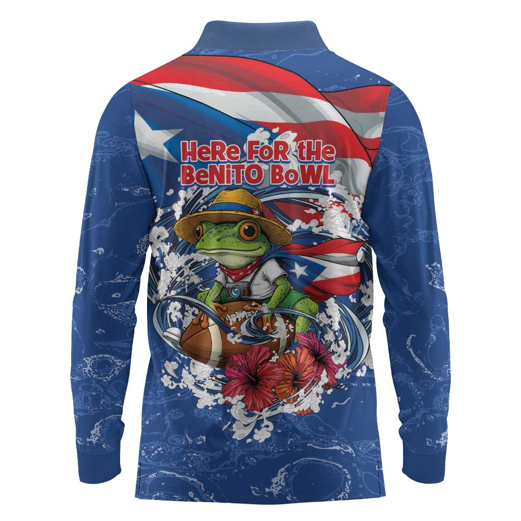 Puerto Rican Coquí Football Long Sleeve Polo Shirt Here For The Benito Bowl