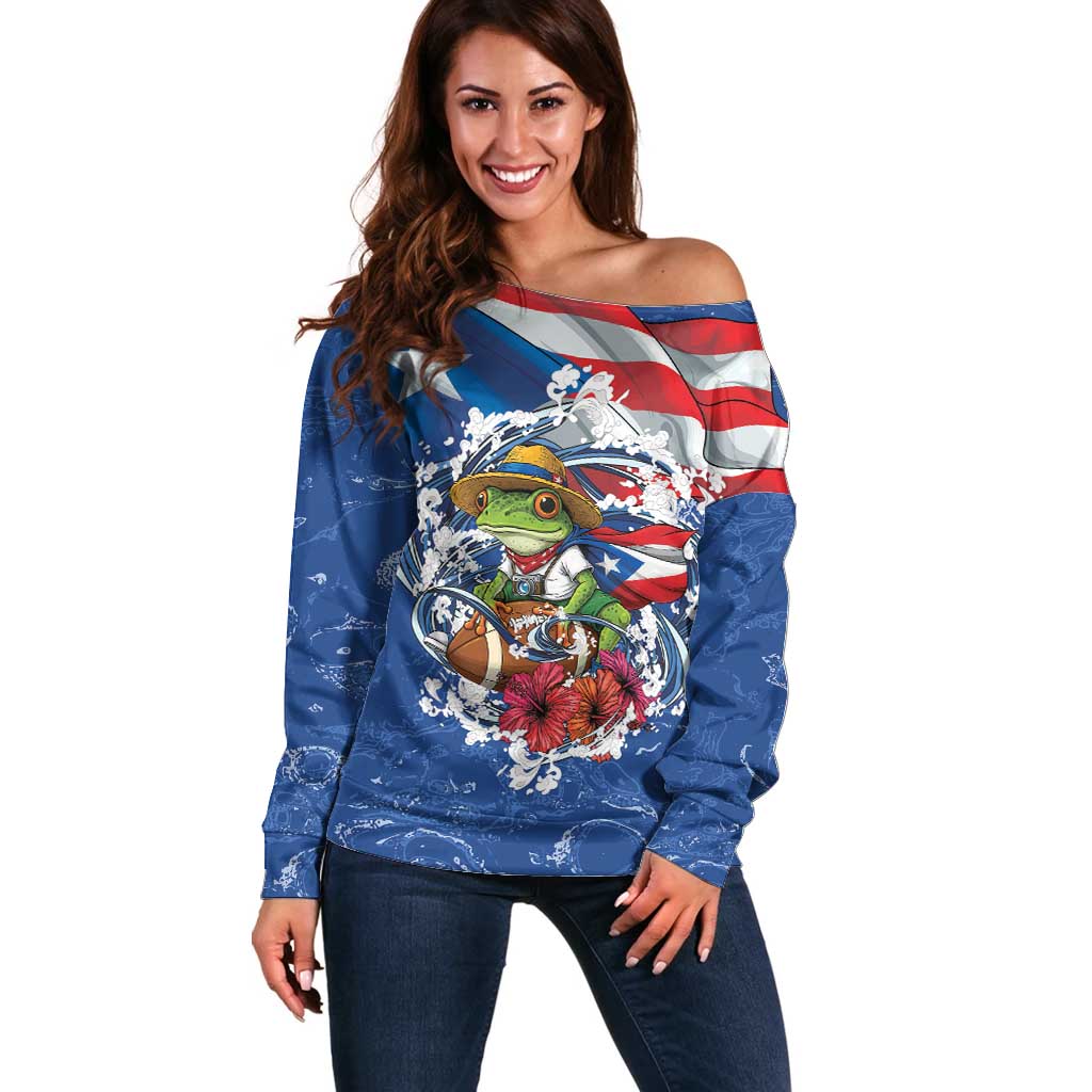 Puerto Rican Coquí Football Off Shoulder Sweater Here For The Benito Bowl
