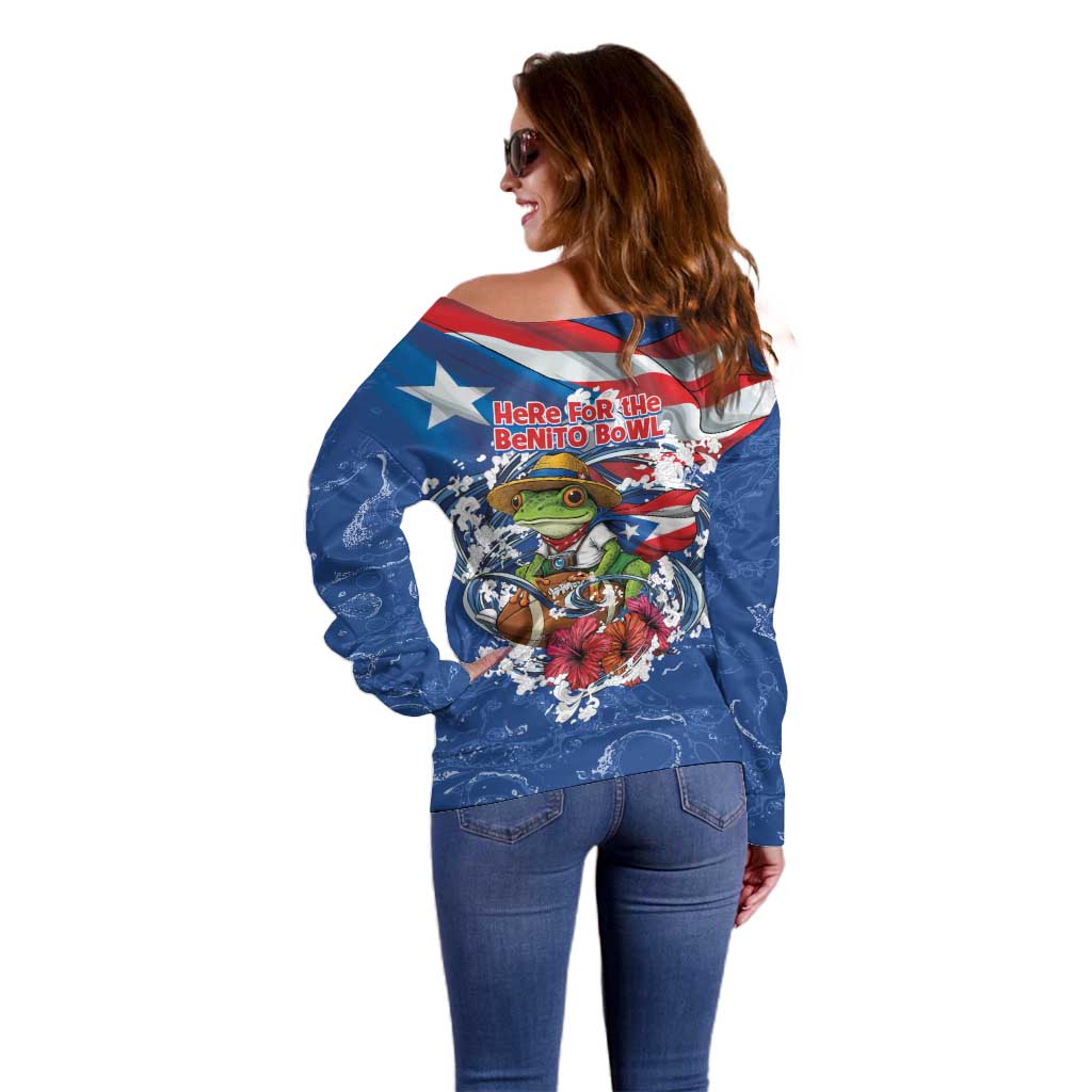 Puerto Rican Coquí Football Off Shoulder Sweater Here For The Benito Bowl