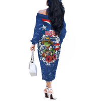 Puerto Rican Coquí Football Off The Shoulder Long Sleeve Dress Here For The Benito Bowl