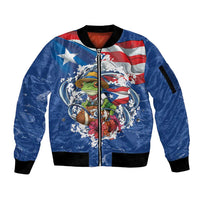 Puerto Rican Coquí Football Sleeve Zip Bomber Jacket Here For The Benito Bowl