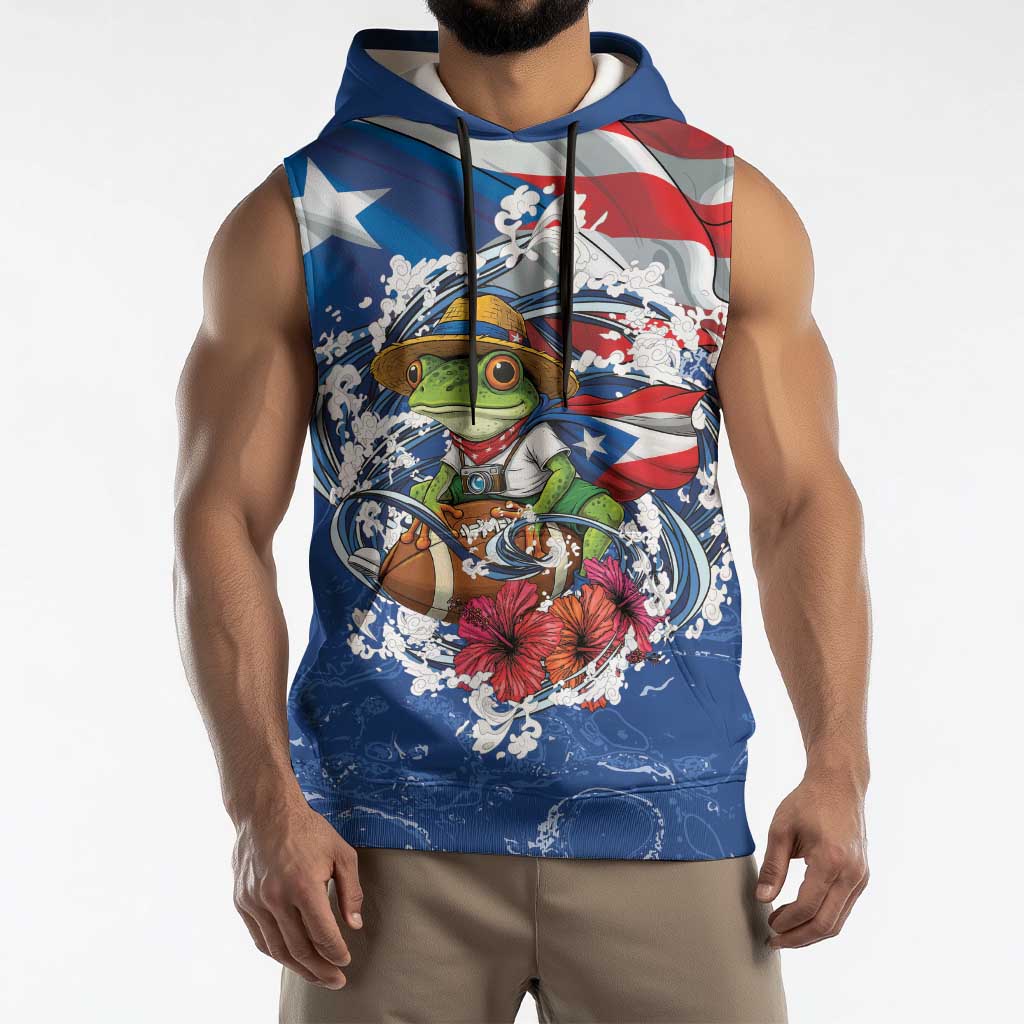 Puerto Rican Coquí Football Sleeveless Hoodie Here For The Benito Bowl