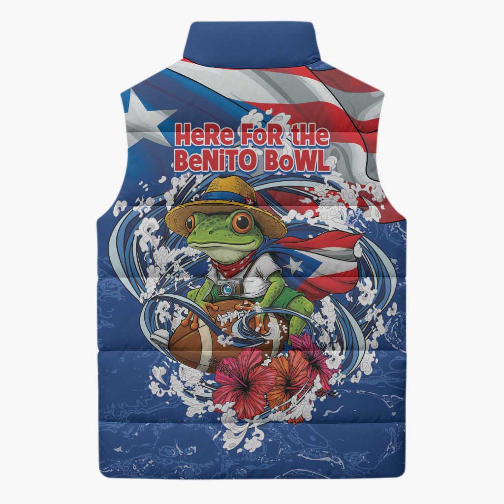 Puerto Rican Coquí Football Sleeveless Puffer Jacket Here For The Benito Bowl