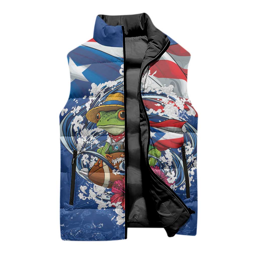 Puerto Rican Coquí Football Sleeveless Puffer Jacket Here For The Benito Bowl