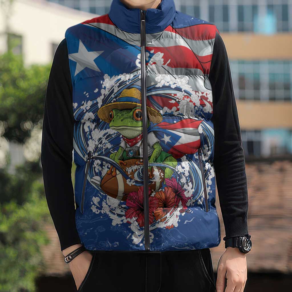 Puerto Rican Coquí Football Sleeveless Puffer Jacket Here For The Benito Bowl