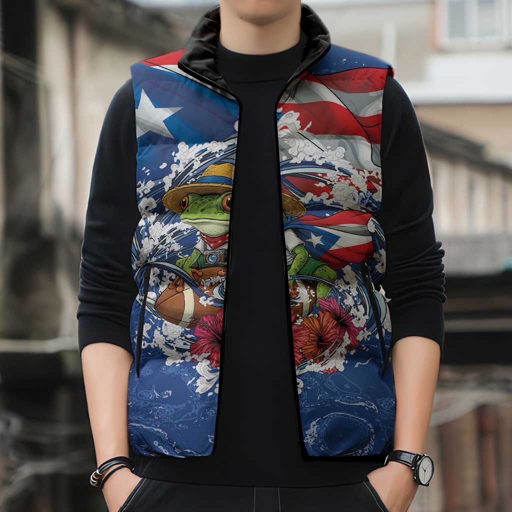 Puerto Rican Coquí Football Sleeveless Puffer Jacket Here For The Benito Bowl