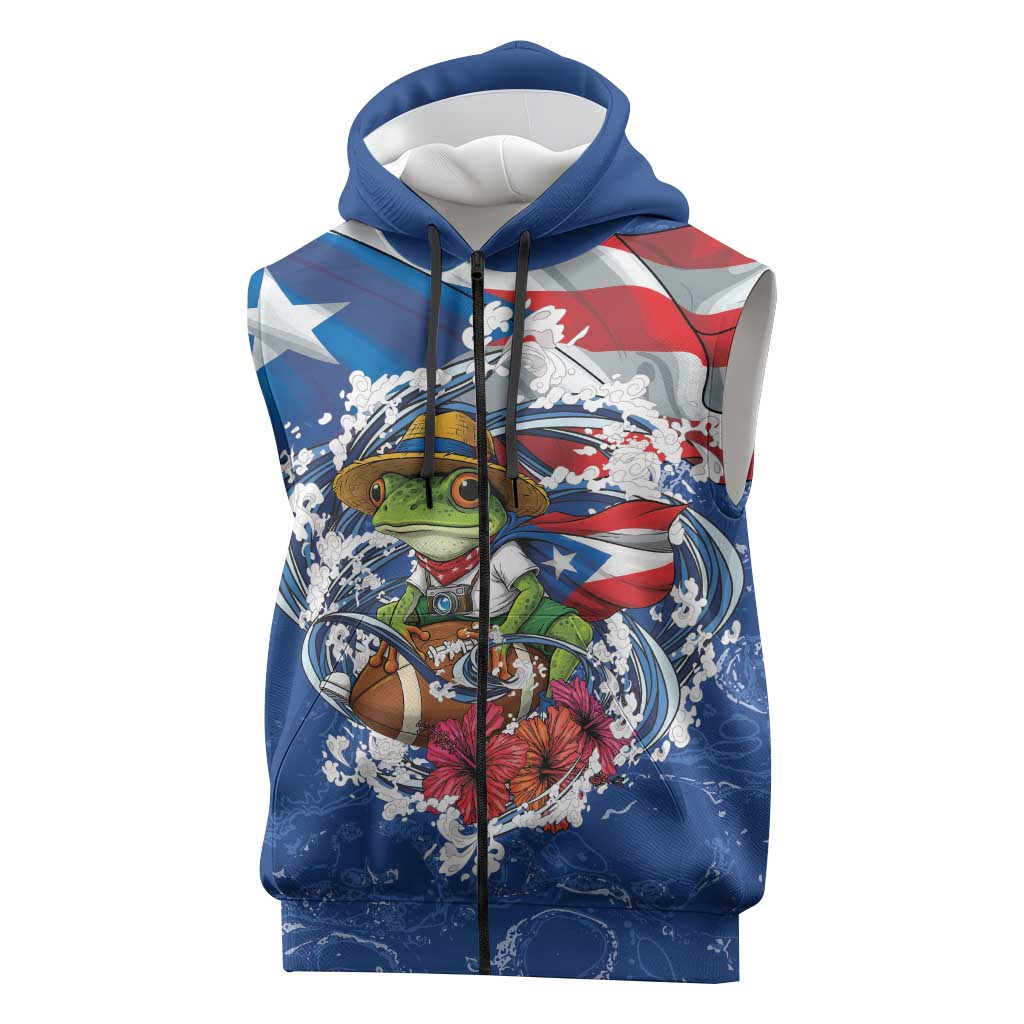 Puerto Rican Coquí Football Sleeveless Zip Hoodie Here For The Benito Bowl