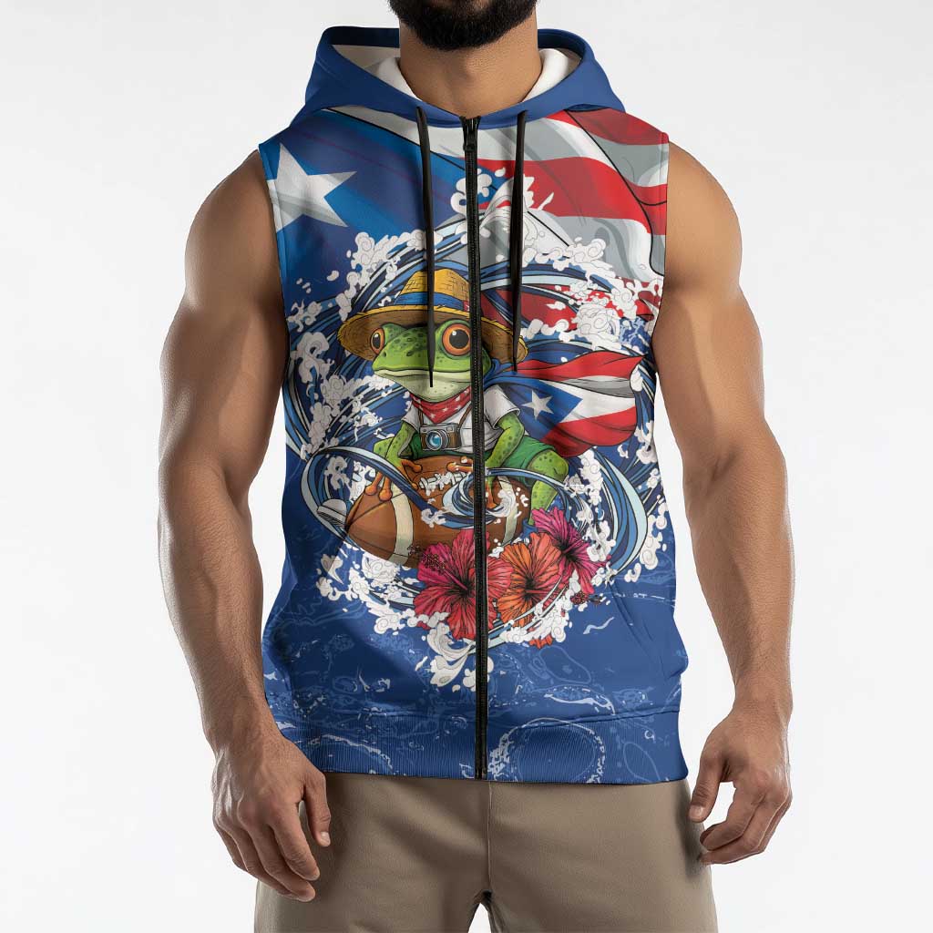 Puerto Rican Coquí Football Sleeveless Zip Hoodie Here For The Benito Bowl