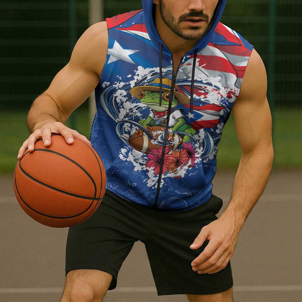 Puerto Rican Coquí Football Sleeveless Zip Hoodie Here For The Benito Bowl
