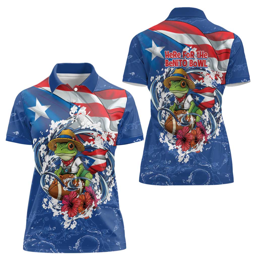 Puerto Rican Coquí Football Women Polo Shirt Here For The Benito Bowl