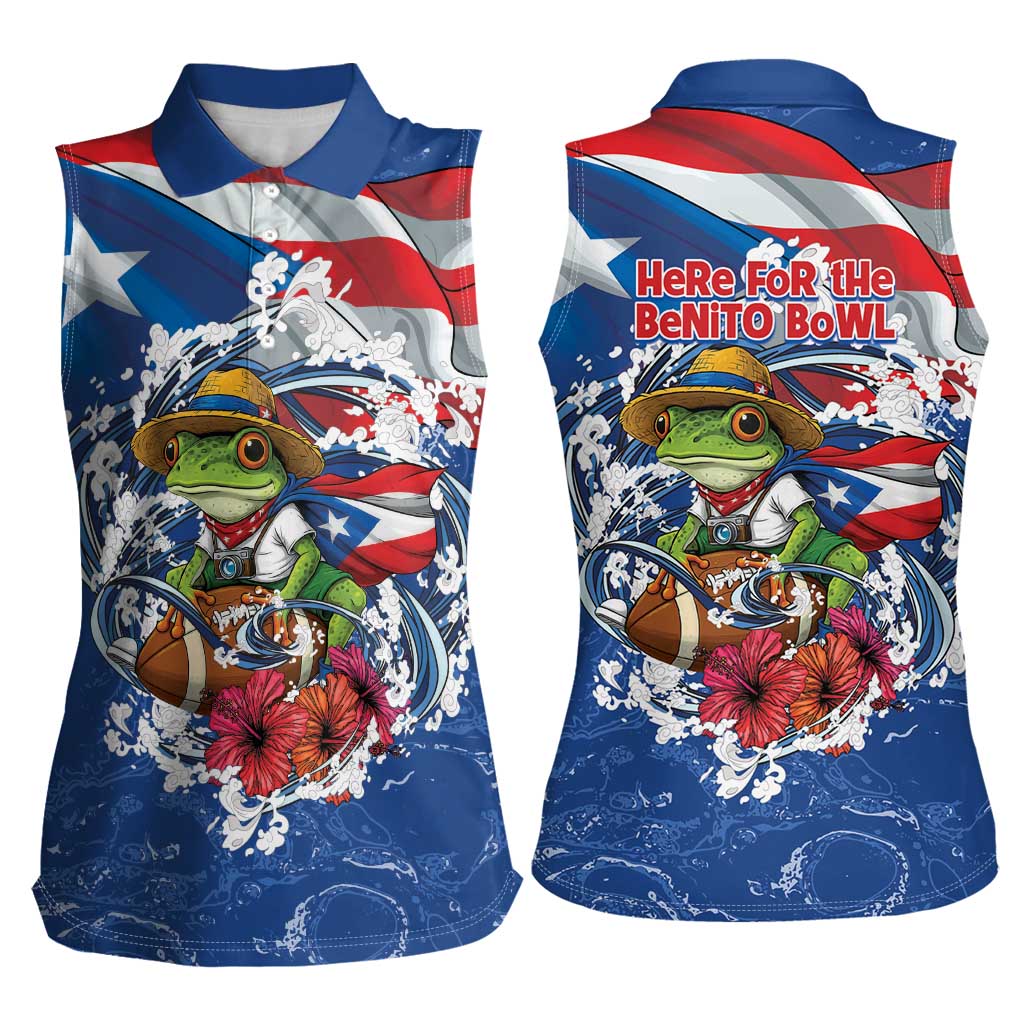 Puerto Rican Coquí Football Women Sleeveless Polo Shirt Here For The Benito Bowl